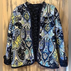 Boho Style REVERSIBLE QUILTED JACKET Open Front Blue Multicolor Sz Medium/Large